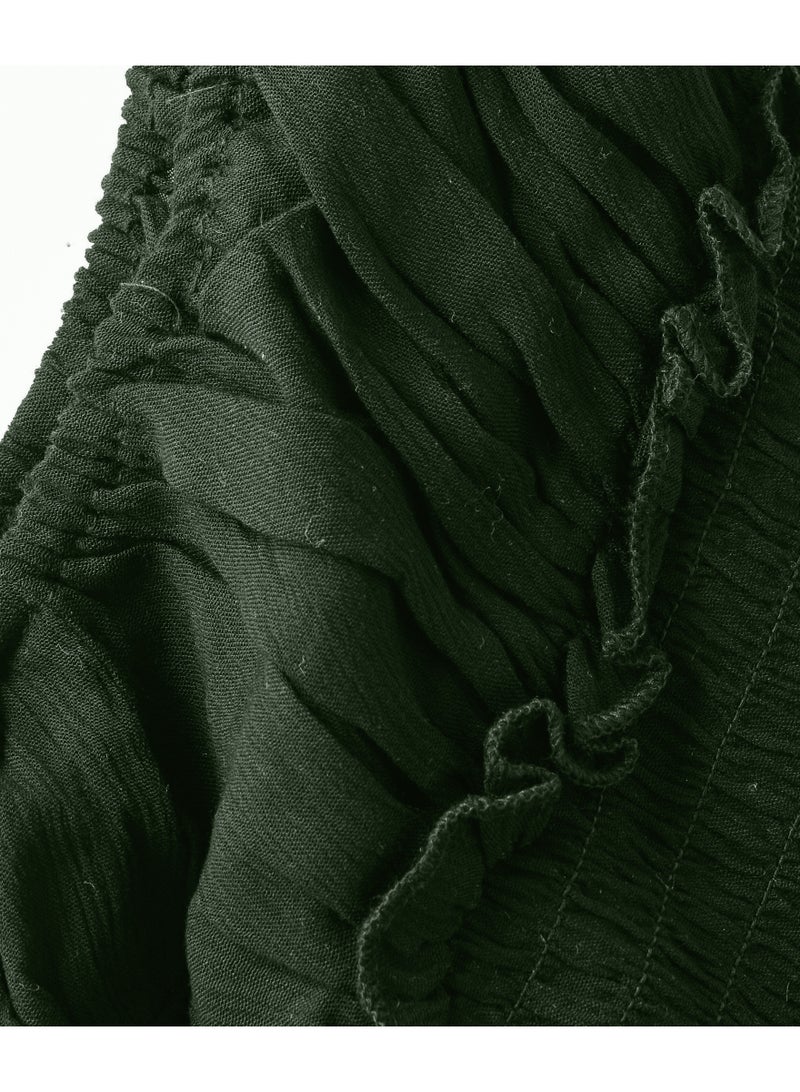 Jelliene Girls Dark Green Smocked Off-Shoulder Top - Image 3